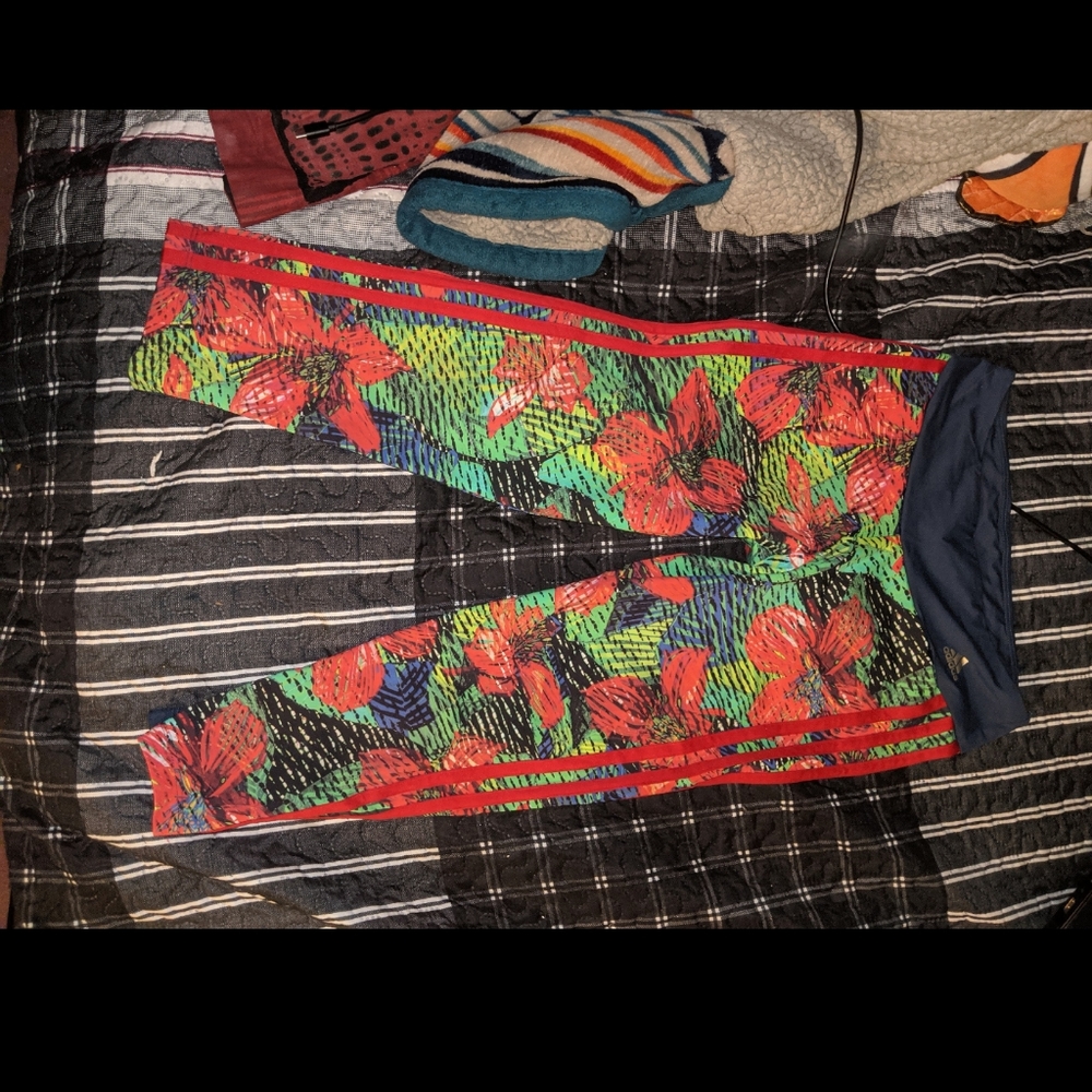 Flowery colorful adidas leggings